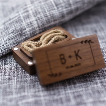 Custom printed engraved wood ring box Black walnut solid wood hand-made jewelry ring box