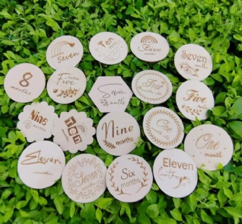 Round Age Monthly Memory Card Wooden Baby Newborn Milestone Cards