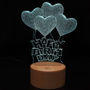 Wooden Base Customization Acrylic 3D Led Night Light Table Lamp Romantic Night Lampe Personalis